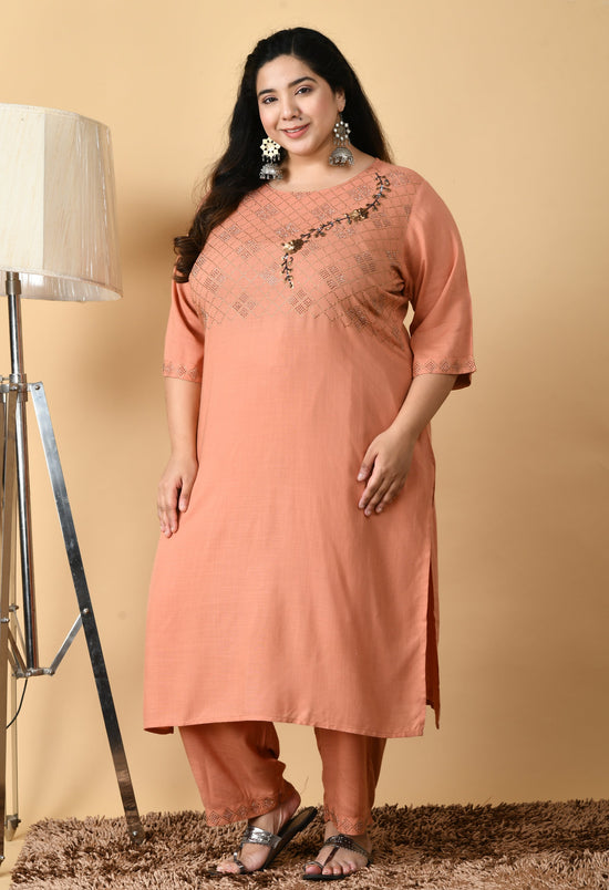 Plus Size Sullen Peach Kurta Pant Set