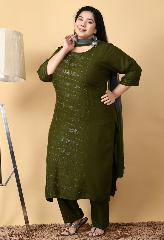 Plus Size Festive Green Kurta Pant Set