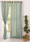 Dahlia Nile Blue Cotton Curtain (Single piece) - Window