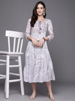 Indo Era Grey Embroidered A-Line Ethnic Dress