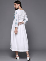 Indo Era White Embroidered A-Line Ethnic Dress