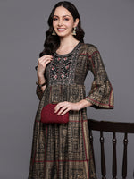 Indo Era Black Embroidered A-Line Ethnic Dress