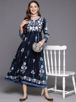 Indo Era Blue Embroidered A-Line Ethnic Dress