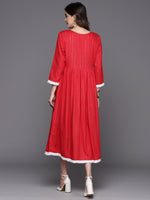 Indo Era Red Embroidered A-Line Ethnic Dress