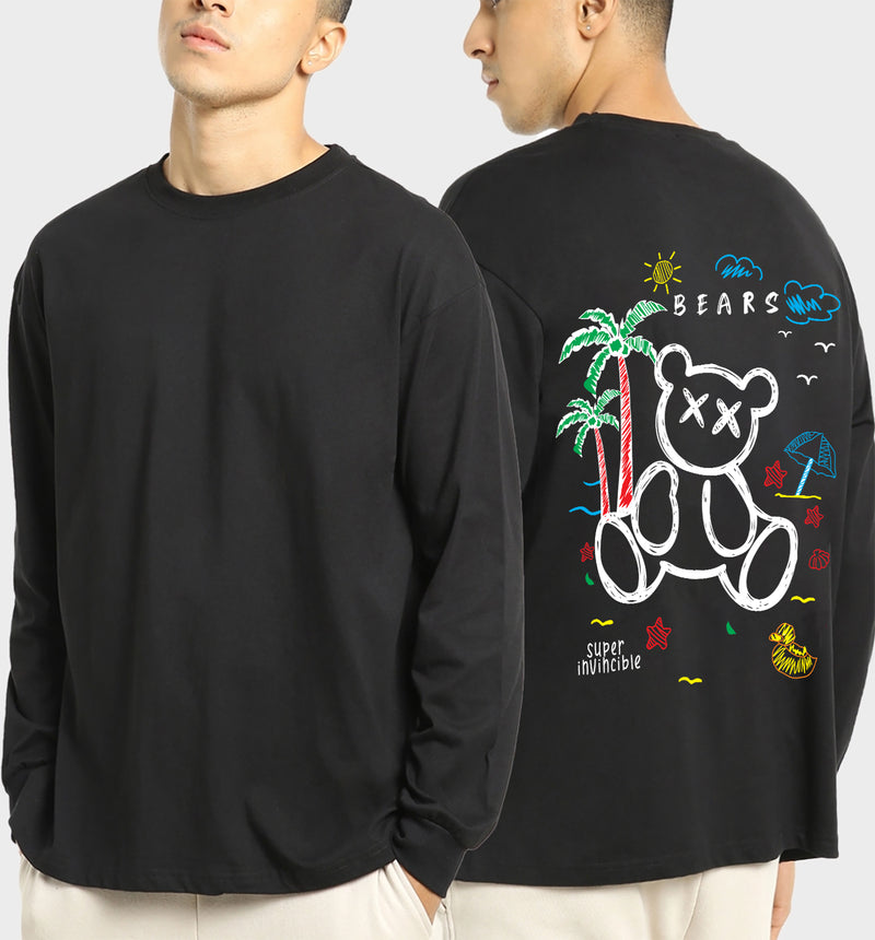 Manlino Attire Mens Black Full Sleeve Oversized Graphic Printed T-Shirt