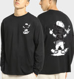 Manlino Broden Mens Black Full Sleeve Oversized Graphic Printed T-Shirt
