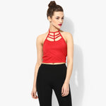 Red Cage Halter Crop Top