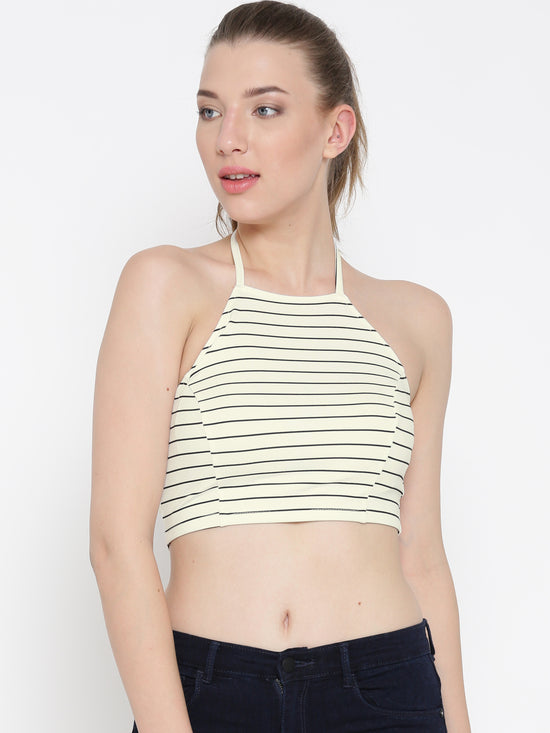 White Striped Halter Neck Crop Top