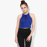 Blue Lace Up Ribbed Crop Top