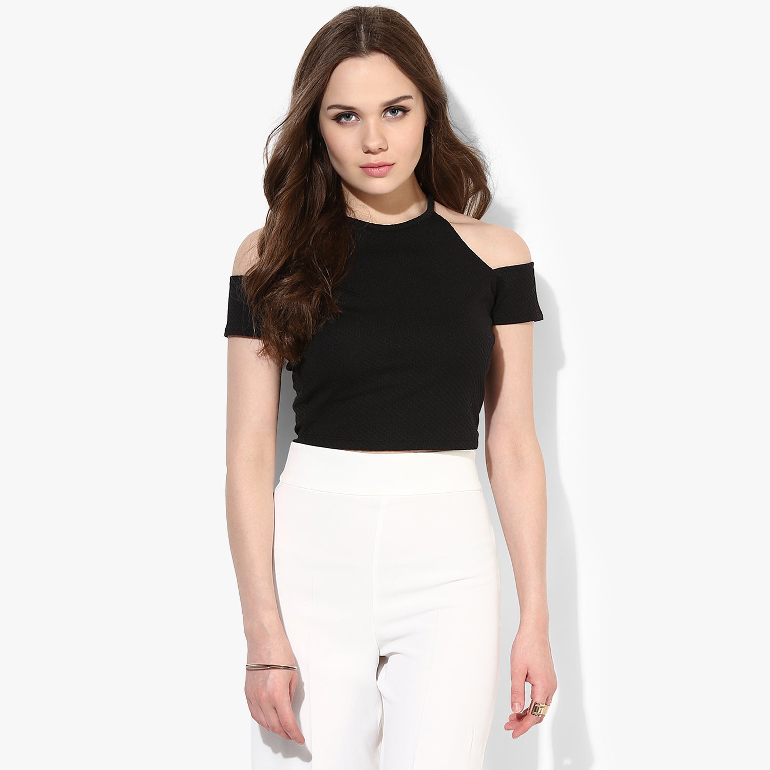 Black cold discount shoulder crop top