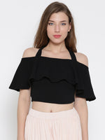 Black Frilled Strappy Crop Top