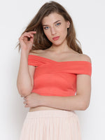 Coral Bandage Bardot Crop Top