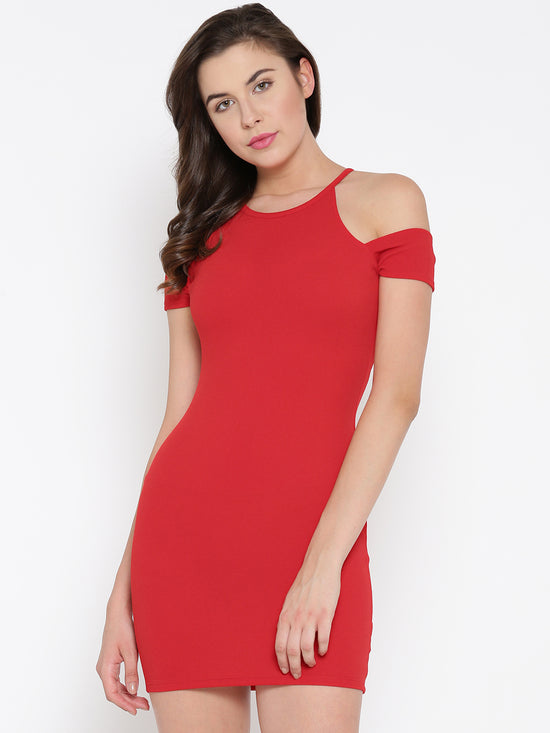 Red Cold Shoulder Bodycon Dress