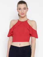 Red Frilled Cold Shoulder Crop Top