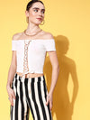 Veni Vidi Vici White Front Lace Up Bardot Top