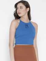 Sea Blue Faux Lace-Up Crop Top