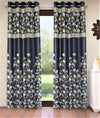 Home Sizzler 2 Piece Flower Border Panel Eyelet Polyester Window Curtains - 5 Feet, Grey