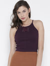 Wine Faux Lace-Up Crop Top