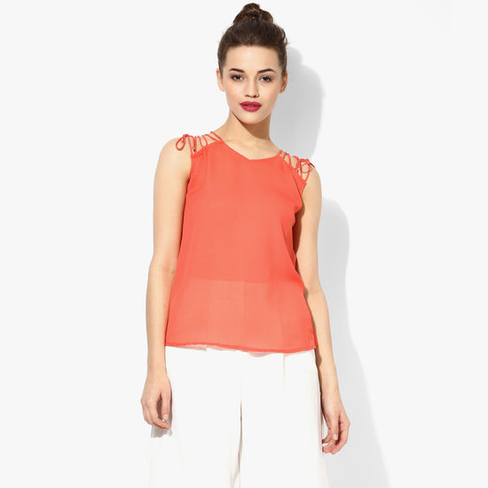 Orange Shoulder Lace Up Top