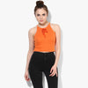 Orange Lace Up Ribbed Crop Top