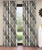 Home Sizzler 2 Piece Moroccan Motif Eyelet Glace Cotton Window Curtains - 5 Feet, Brown