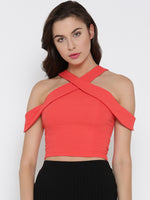 Coral Bodycon Crossover Cold Shoulder Cr