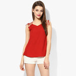 Red Shoulder Lace Up Top