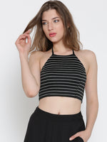 Black Striped Halter Neck Crop Top