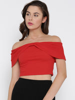 Red Bow Front Bardot Crop Top