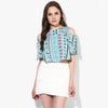 Turquoise Aztec Cold Shoulder Slit Sleeve Crop Top