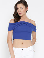 Blue Bow Front Bardot Crop Top