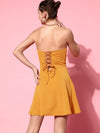 Veni Vidi Vici Mustard Lace Up Back Bodycon Dress