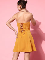 Veni Vidi Vici Mustard Lace Up Back Bodycon Dress