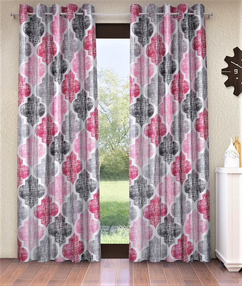 Home Sizzler 2 Piece Moroccan Motif Eyelet Glace Cotton Long Door Curtains - 9 Feet, Pink