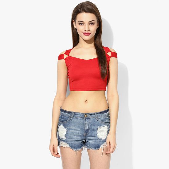 Red Metal Detail Crop Top