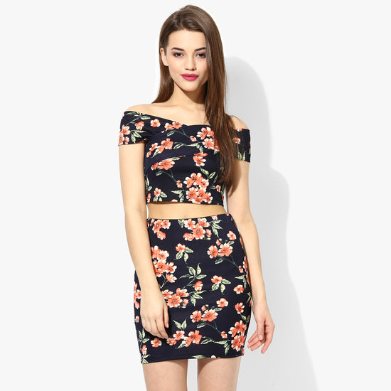 Black Printed Bardot Co Ordinate Dress