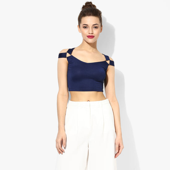 Blue Metal Detail Crop Top