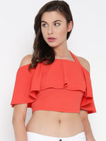 Coral Frilled Strappy Crop Top