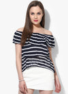 Blue And White Striped Layered Bardot Top