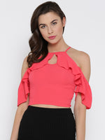 Coral Front Keyhole Detail Frilled Cold