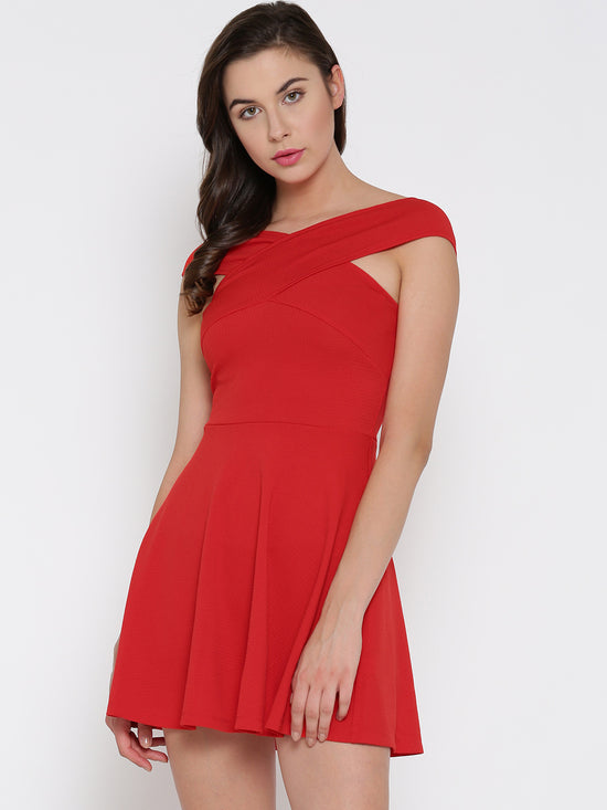 Red Bandage Bardot Skater Dress