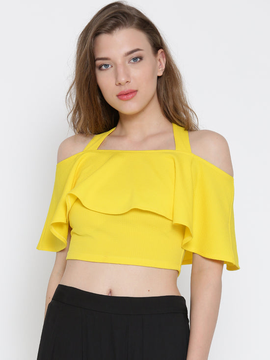 Yellow Frilled Strappy Crop Top