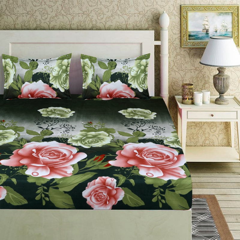 Good Homes Microfiber Floral Double Bedsheet with 2 Pillow Covers