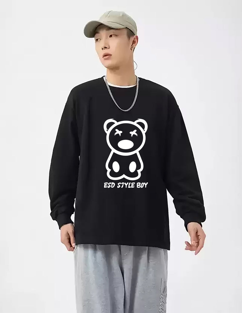 Manlino Exo Mens Black Full Sleeve Oversized Graphic Printed T-Shirt
