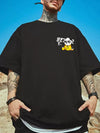 Manlino Ken Mens Black Half Sleeve Oversized Graphic Printed T-Shirt