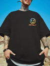 Manlino Urbanskill Mens Black Half Sleeve Oversized Graphic Printed T-Shirt
