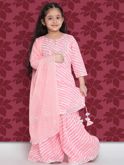 Indo Era Pink Straight Leheriya Printed Festive Kurta Sets