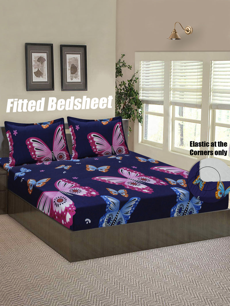 Good Homes Microfiber Floral Fitted Double Bedsheet with 2 Pillow Covers