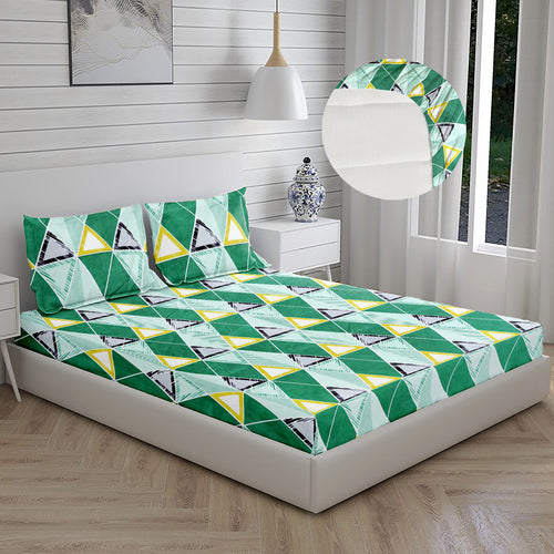 Casa cotton feel all corner elastic fitted king size double bedsheet with 2 large pillow covers with zig-zag border ( 72/78'') fit for 8 inches mattresses