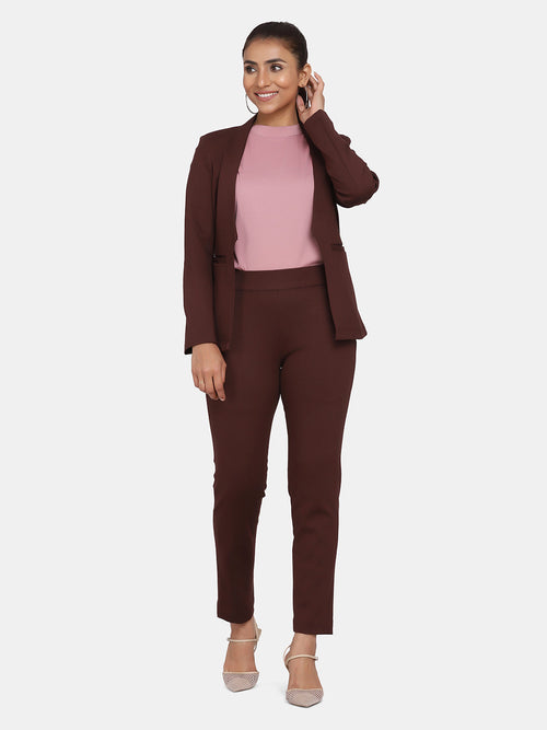 Buy Maroon Blazer And Straight Fit Trousers Co-ord Online | FableStreet